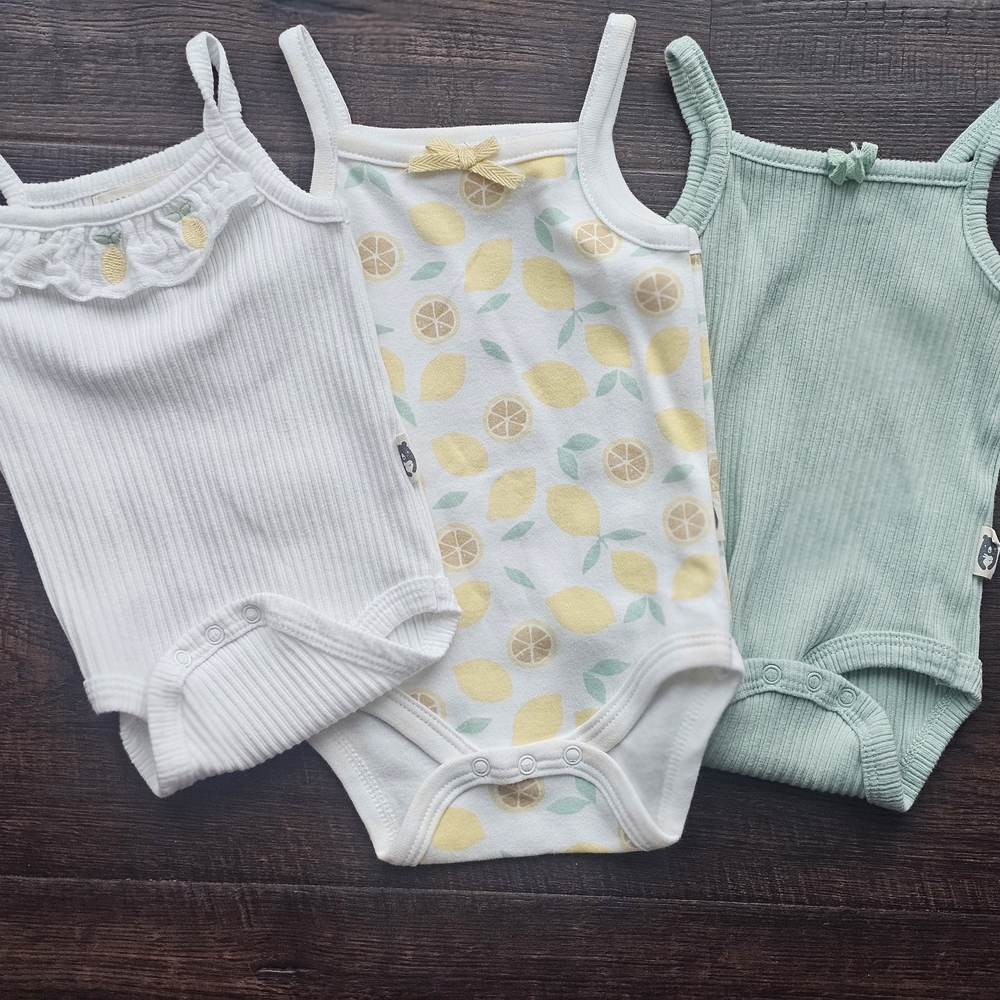 Lemon Print and Solid Color Kids One Pieces